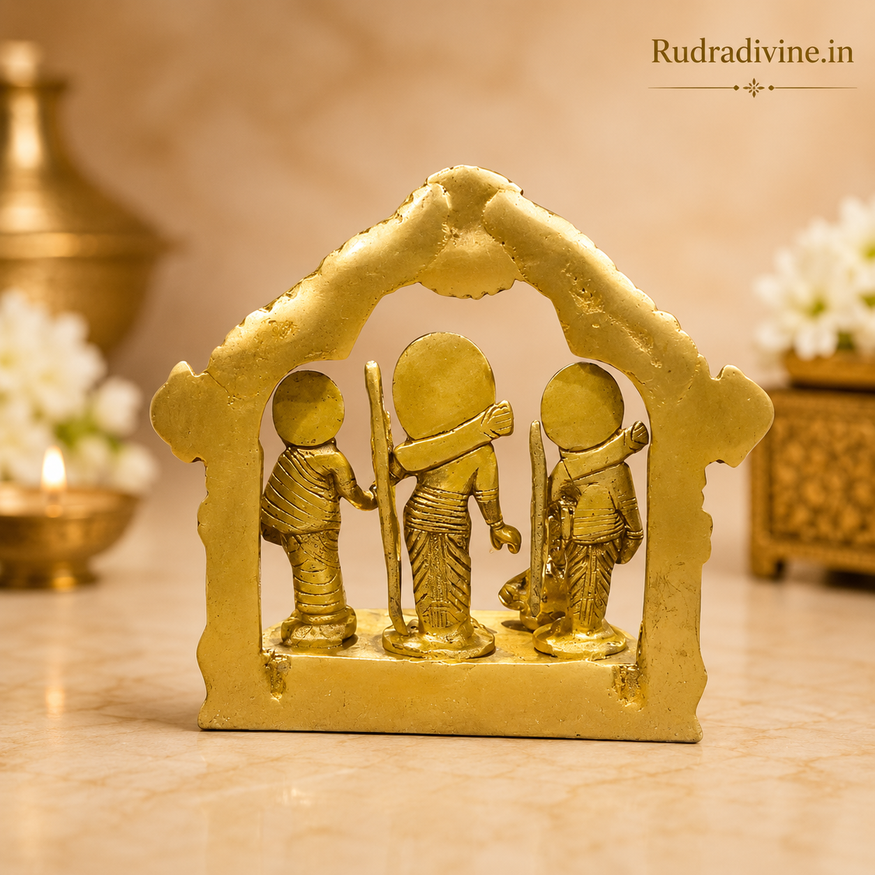 Ram Darbar in 100% premium brass featuring Lord Ram, Sita, Laxman and Hanuman Ji with official Lab Certificate by Rudradivine for home pooja, spiritual décor, peace and divine blessings.