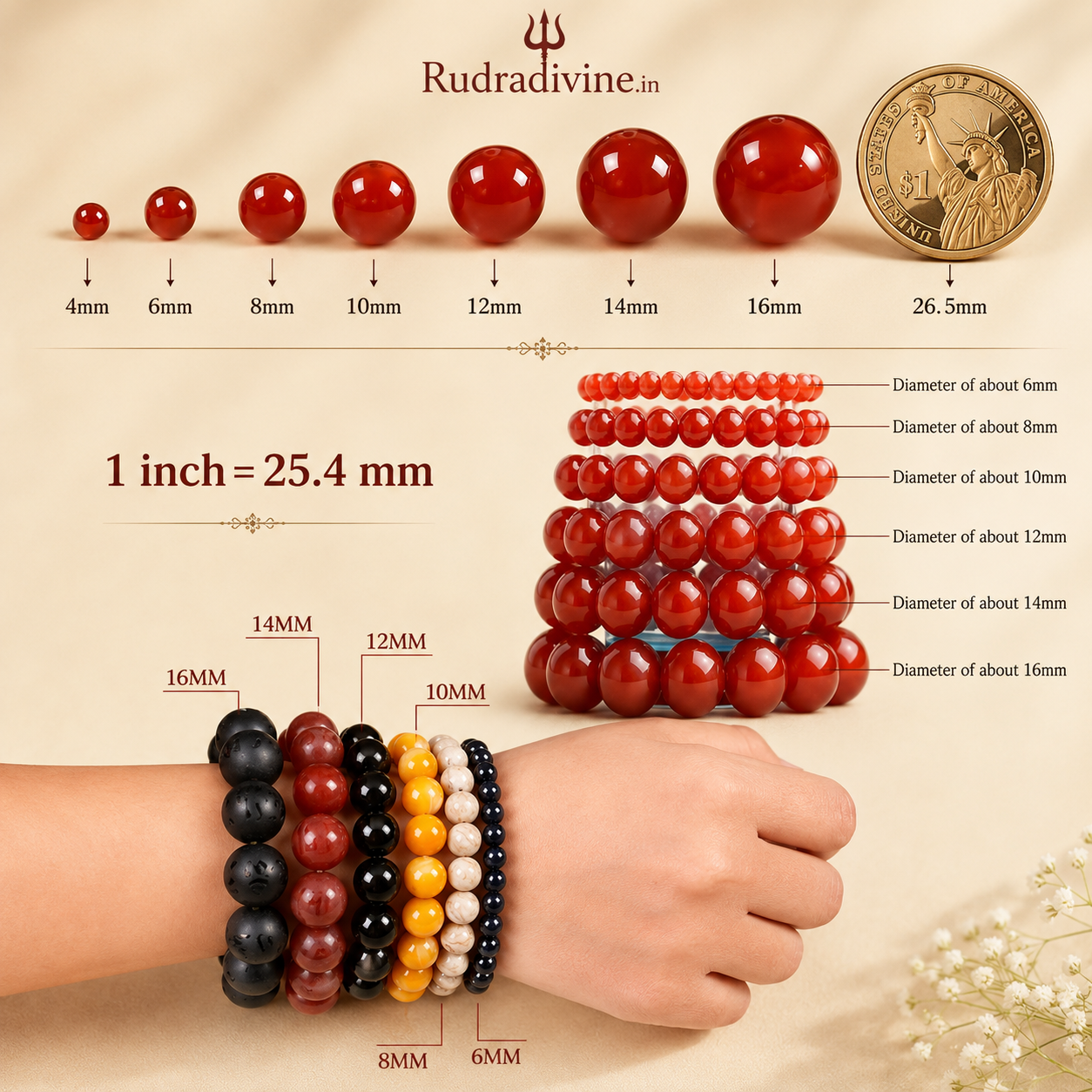 Lab Certified Red Agate Bracelet 8mm handcrafted with natural Red Agate gemstone beads by Rudra Divine for confidence, meditation and spiritual wellness.