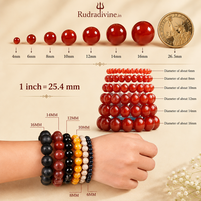 Lab Certified Red Agate Bracelet 8mm handcrafted with natural Red Agate gemstone beads by Rudra Divine for confidence, meditation and spiritual wellness.