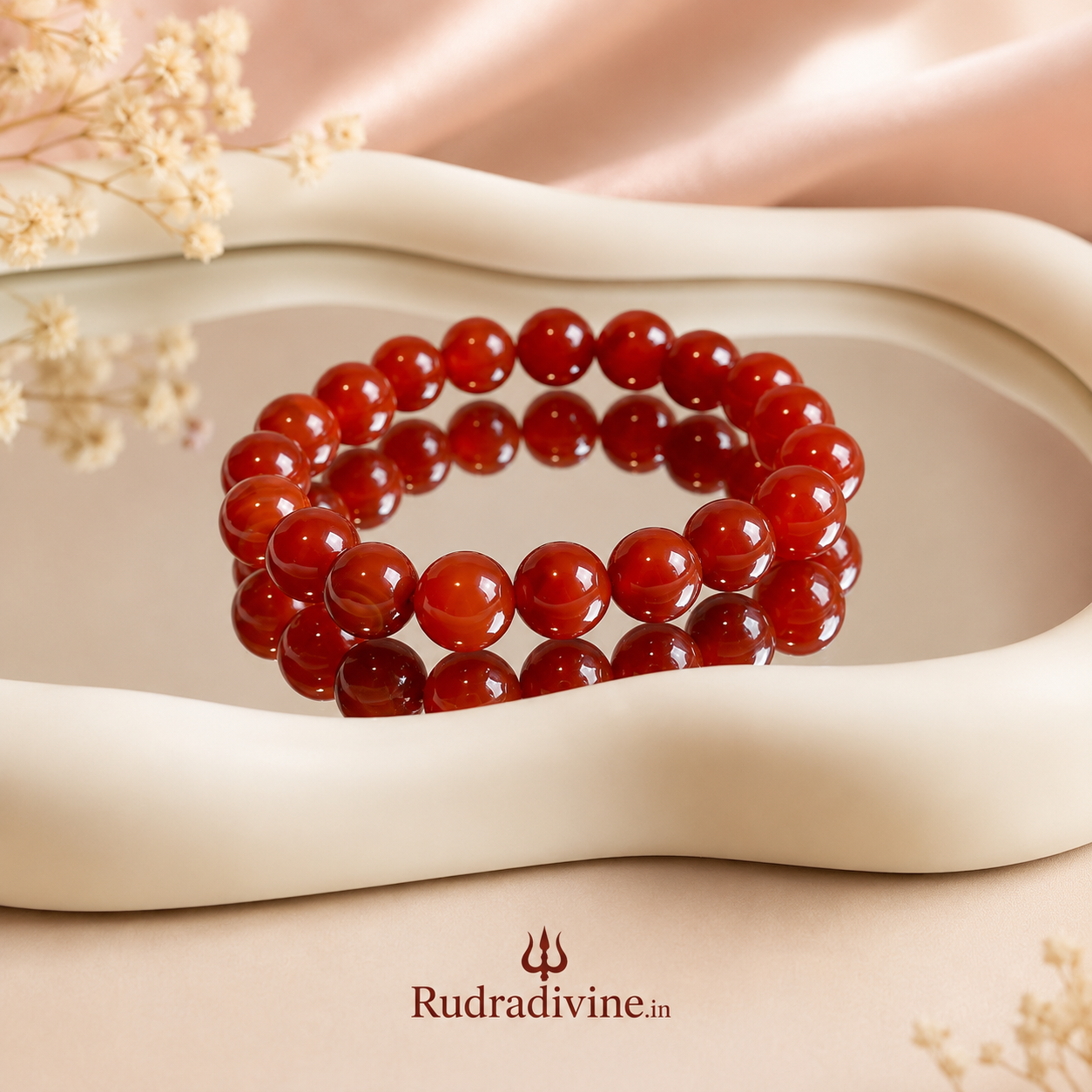 Lab Certified Red Agate Bracelet 8mm handcrafted with natural Red Agate gemstone beads by Rudra Divine for confidence, meditation and spiritual wellness.
