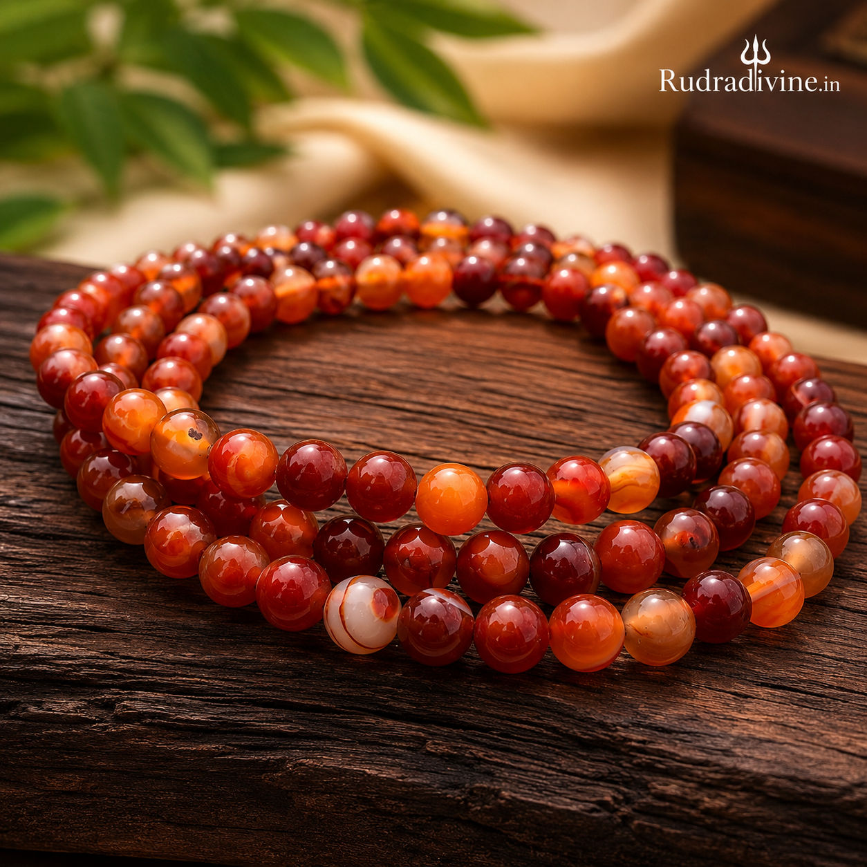 Lab Certified Red Agate Mala 108+1 Beads 8mm crafted from natural Red Agate gemstones by Rudra Divine for meditation, mantra chanting and spiritual wellness.