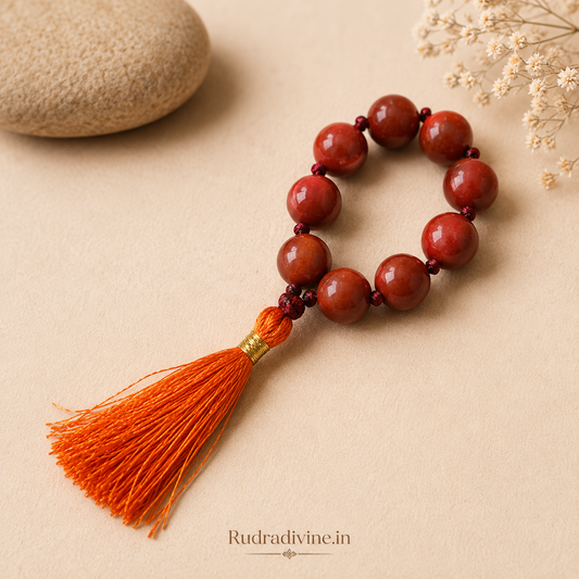 Red Jasper Mala 9+1 Beads 8MM crafted from natural gemstone with official Lab Certificate by Rudradivine for grounding, courage, meditation and spiritual healing.