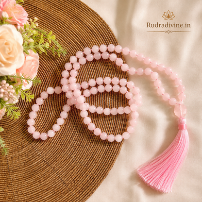 Buy original Rose Quartz Mala 108+1 Beads 8MM at Rudradivine. Lab certified, pre-energized healing crystal with discreet shipping.