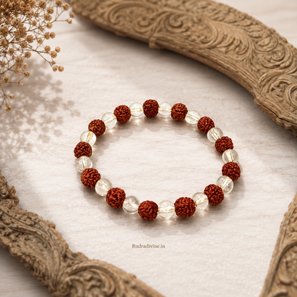 Rudraksh Spathic Bracelet with Rudraksha Crystal 8-10 MM beads and Lab Certificate by Rudradivine, designed for spiritual practices, meditation and everyday wear.