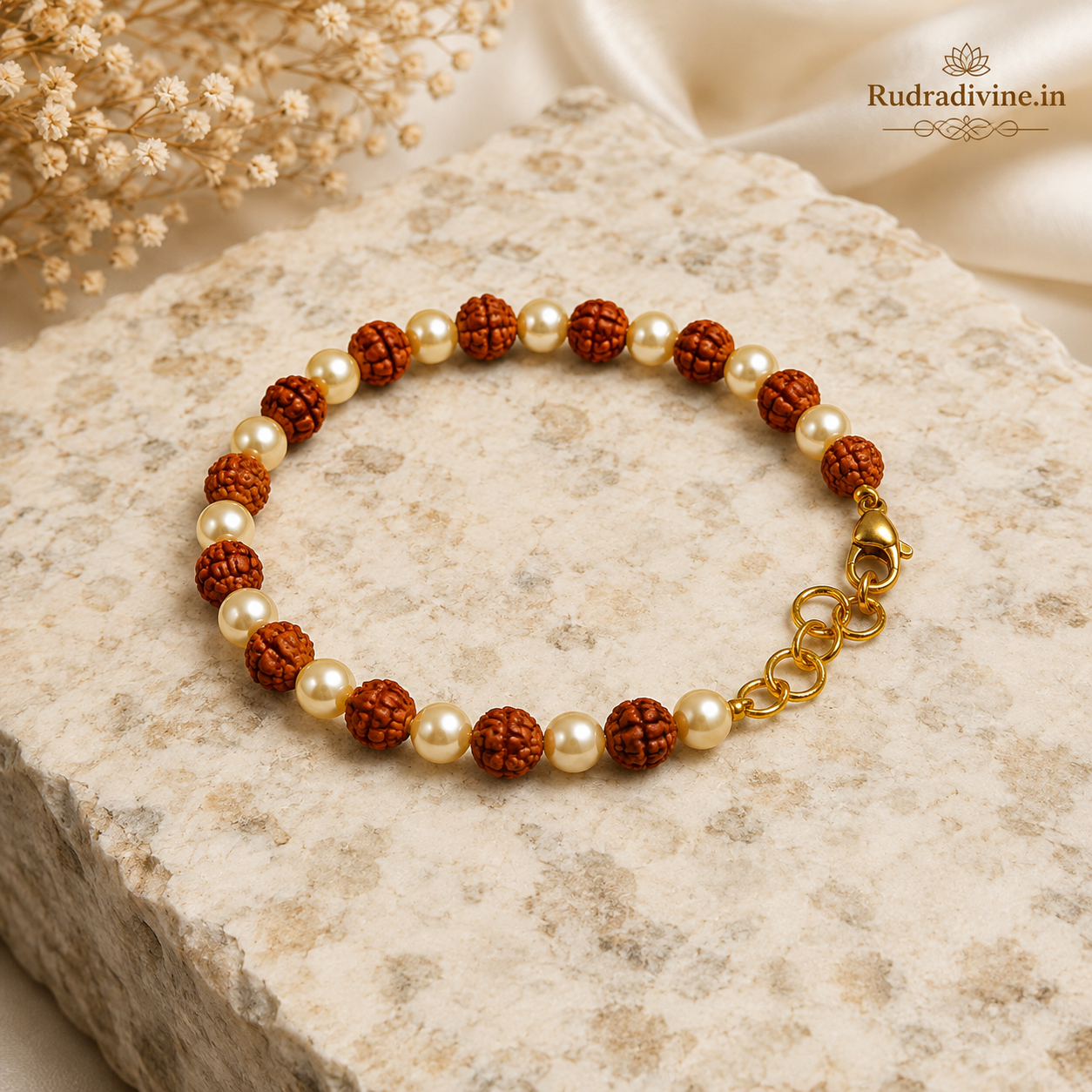Rudraksha Moti Bracelet 8MM crafted with spiritual beads and official Lab Certificate by Rudradivine, designed for meditation, mindfulness and everyday spiritual wear.
