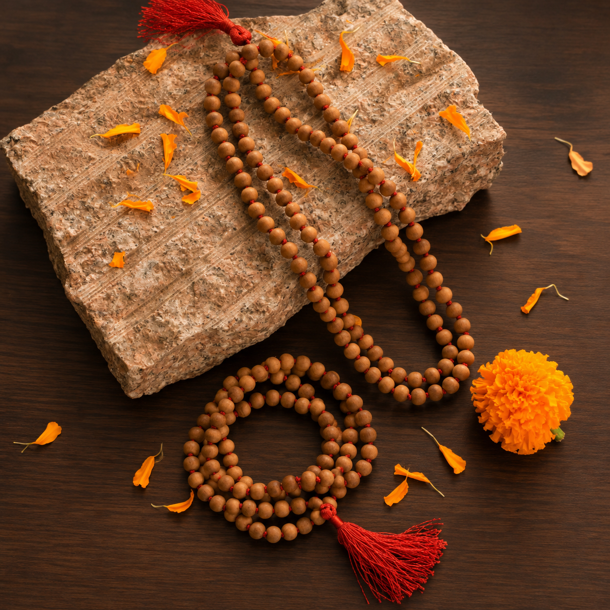 Safed Chandan (White Sandalwood) Mala 54+1 Beads 8MM crafted from natural white sandalwood with official Lab Certificate by Rudradivine for meditation, mantra chanting and daily spiritual practice.
