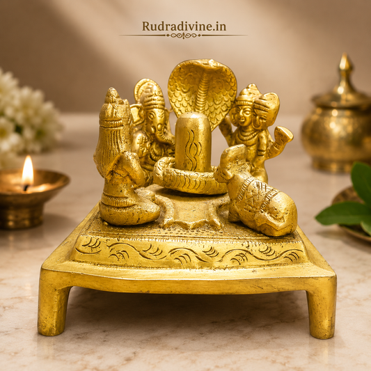 Shiv Pariwar Brass Idol with Shivling | Rare Divine Home Decor | Lab Certified crafted in premium brass with official Lab Certificate by Rudradivine for home temple worship, spiritual décor, peace, prosperity and divine blessings.