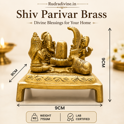 Shiv Pariwar Brass Idol with Shivling | Rare Divine Home Decor | Lab Certified crafted in premium brass with official Lab Certificate by Rudradivine for home temple worship, spiritual décor, peace, prosperity and divine blessings.