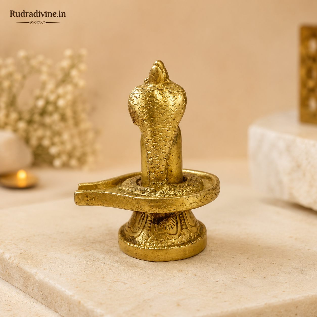 Rare Brass Shivling with Sheshnaag crafted from premium brass with official Lab Certificate by Rudradivine for home temple, Shiva puja and spiritual worship.