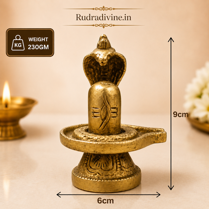 Rare Brass Shivling with Sheshnaag crafted from premium brass with official Lab Certificate by Rudradivine for home temple, Shiva puja and spiritual worship.