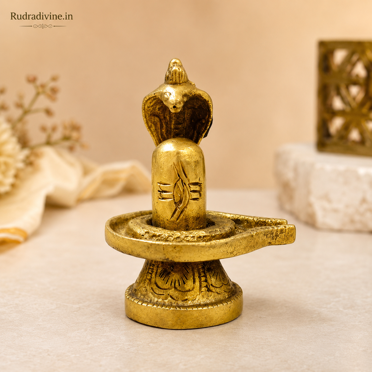 Rare Brass Shivling with Sheshnaag crafted from premium brass with official Lab Certificate by Rudradivine for home temple, Shiva puja and spiritual worship.
