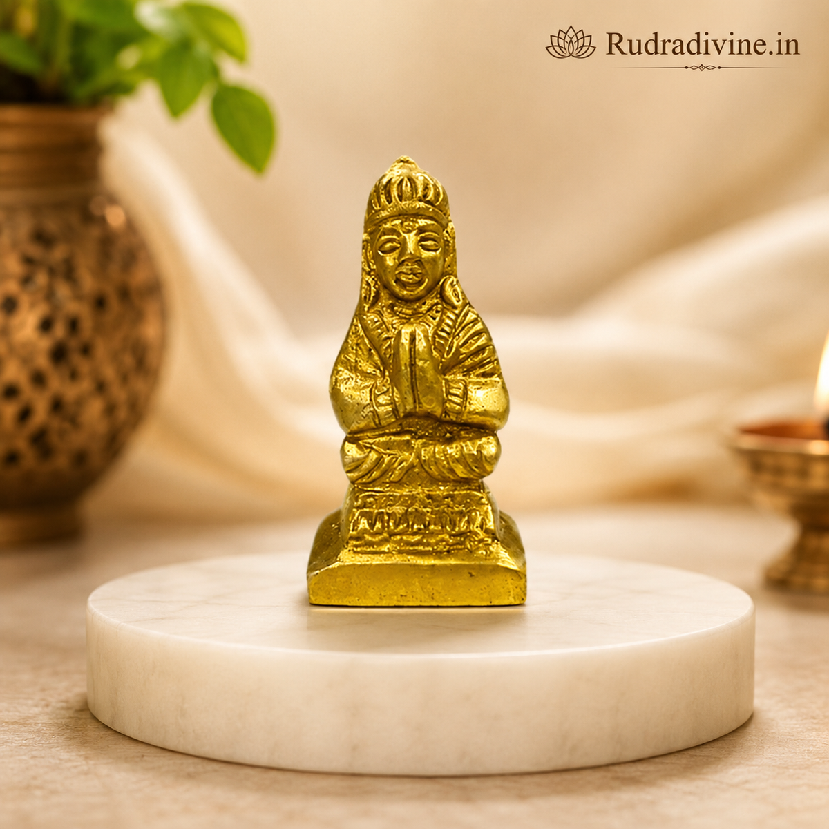 Small Parvati Mata Murti crafted from pure brass with official Lab Certificate by Rudradivine for home puja, divine blessings, family harmony and spiritual prosperity.