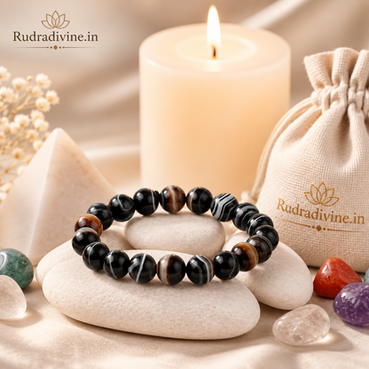 Sulemani Hakik Bracelet 8MM crafted with natural Sulemani Hakik (Aqeeq) gemstones and official Lab Certificate by Rudradivine for protection, grounding, confidence, meditation, positivity, and spiritual wellness.