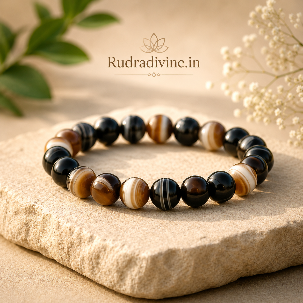 Sulemani Hakik Bracelet 8MM crafted with natural Sulemani Hakik (Aqeeq) gemstones and official Lab Certificate by Rudradivine for protection, grounding, confidence, meditation, positivity, and spiritual wellness.