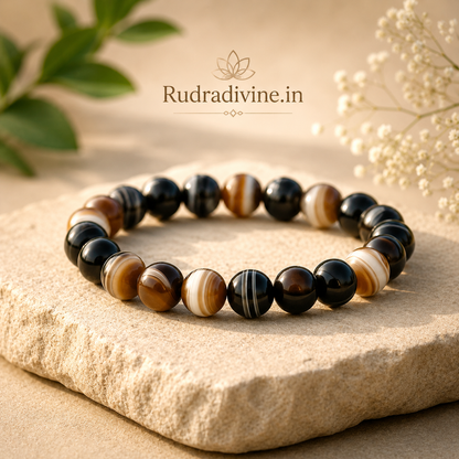 Sulemani Hakik Bracelet 8MM crafted with natural Sulemani Hakik (Aqeeq) gemstones and official Lab Certificate by Rudradivine for protection, grounding, confidence, meditation, positivity, and spiritual wellness.