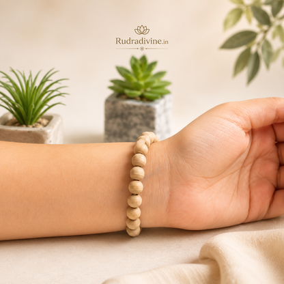 Tulsi Bracelet crafted with natural sacred Tulsi wood 8MM beads and official Lab Certificate by Rudradivine for devotion, meditation and spiritual wellness.
