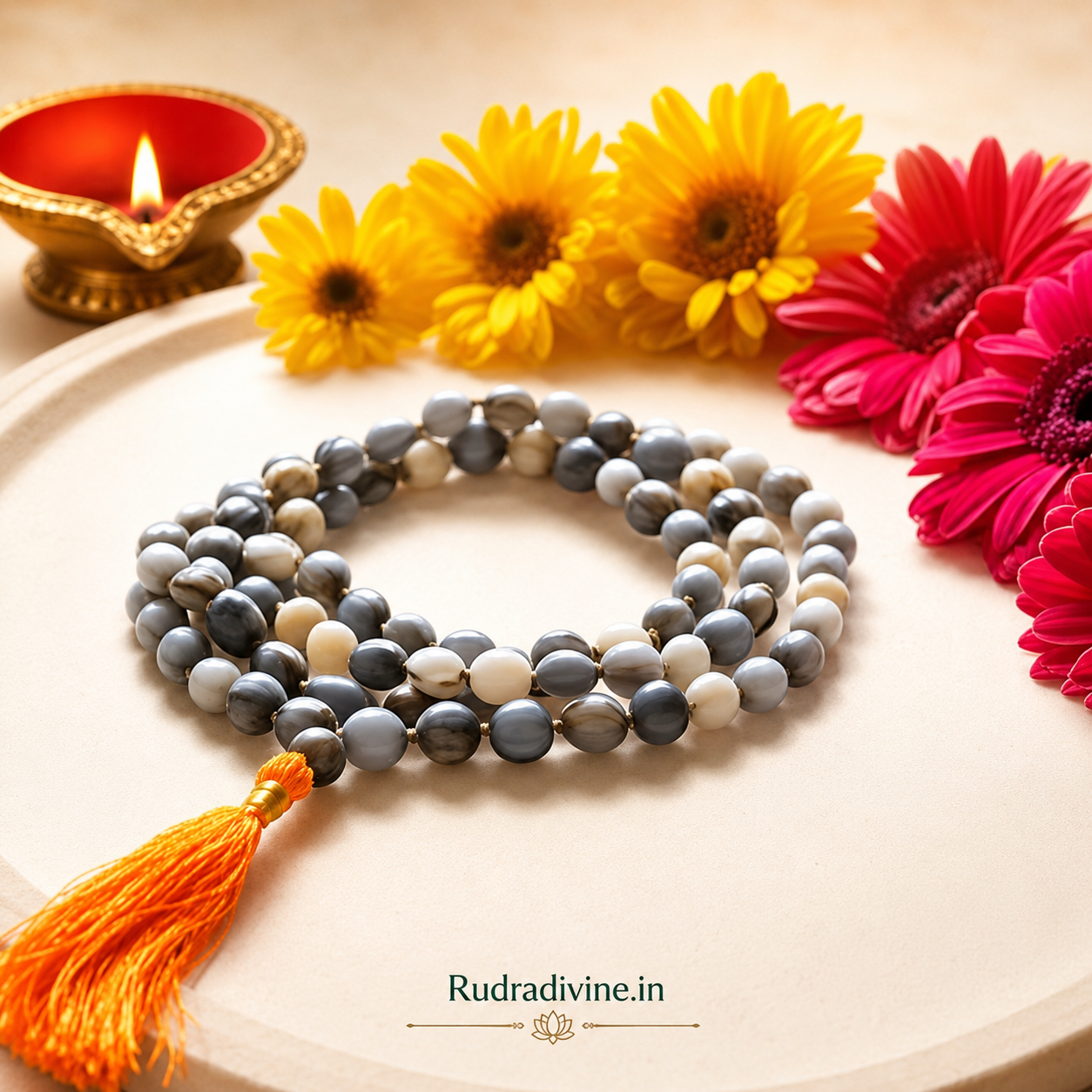 Vaijanti Mala 108+1 Beads 8MM crafted from natural Vaijanti seeds with official Lab Certificate by Rudradivine for devotion, meditation, and spiritual blessings.