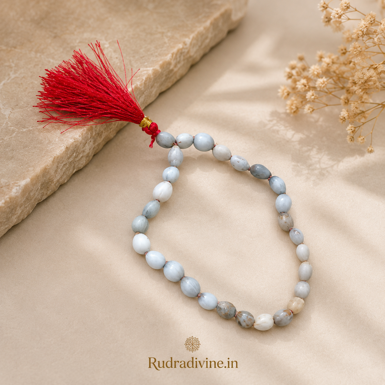 Vaijanti Mala 27+1 Beads 8MM crafted from natural Vaijanti seeds with official Lab Certificate by Rudradivine for devotion, meditation, and spiritual blessings.
