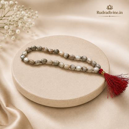 Vaijanti Mala 27+1 Beads 8MM crafted from natural Vaijanti seeds with official Lab Certificate by Rudradivine for devotion, meditation, and spiritual blessings.