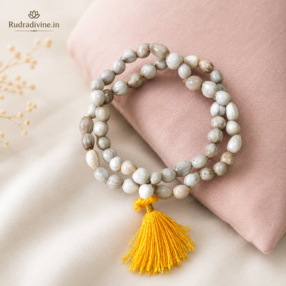 Vaijanti Mala 54+1 Beads 8MM crafted from natural Vaijanti seeds with official Lab Certificate by Rudradivine for devotion, meditation, and spiritual blessings.