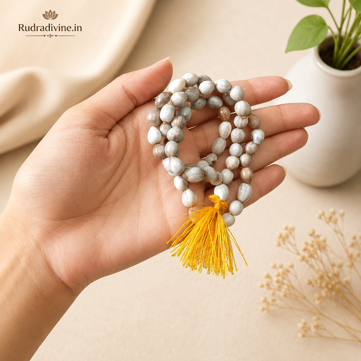 Vaijanti Mala 54+1 Beads 8MM crafted from natural Vaijanti seeds with official Lab Certificate by Rudradivine for devotion, meditation, and spiritual blessings.