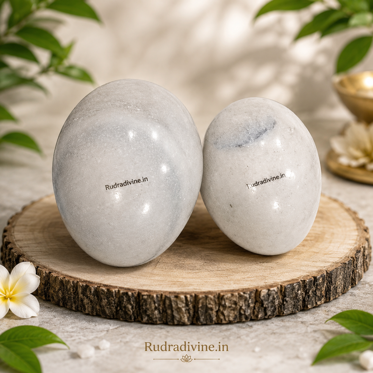 White & Black Shivling Stone crafted from natural stone with official Lab Certificate by Rudradivine for Tulsi, temple puja, daily Shiva worship and sacred rituals.