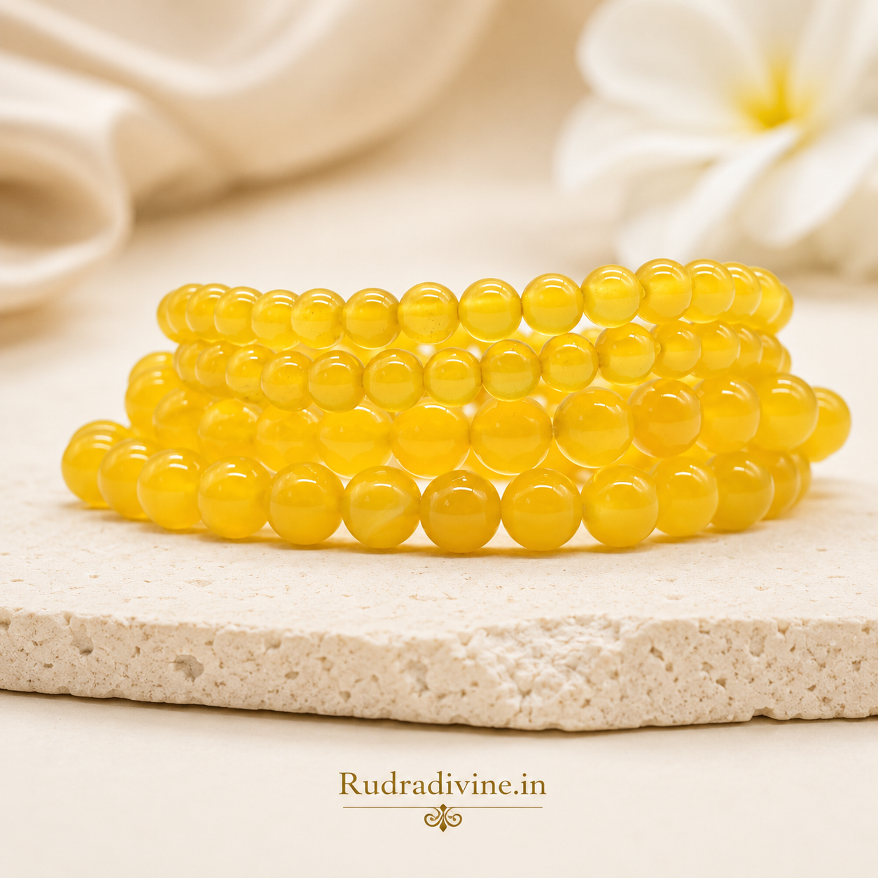 Yellow Agate Bracelet 8MM Beads crafted with natural Blue Agate gemstones and official Lab Certificate by Rudra Divine for emotional balance, protection, and spiritual wellness.