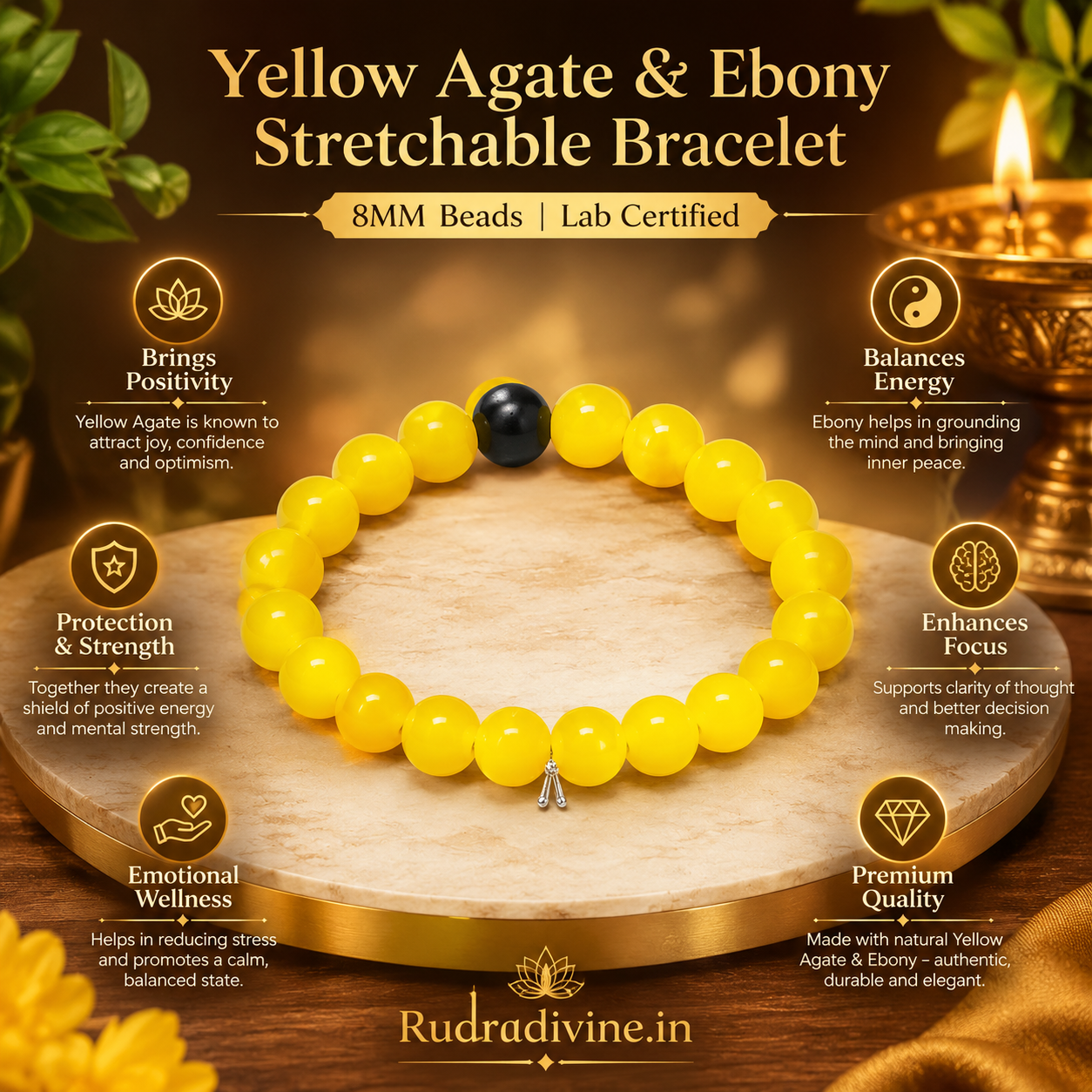 Pink & Black Agate Bracelet with 8MM natural stone beads and official Lab Certificate by Rudradivine, traditionally associated with positivity, grounding, balance and spiritual wellness.