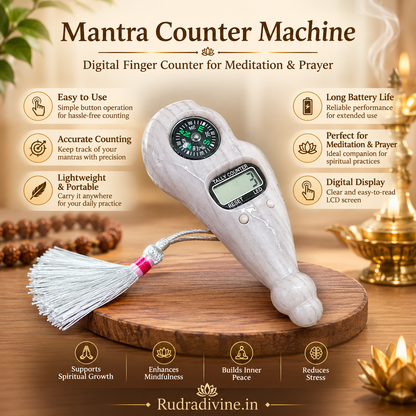 Mantra Counter Machine digital finger counter by Rudradivine for mantra japa, meditation, prayer counting and daily spiritual practice.