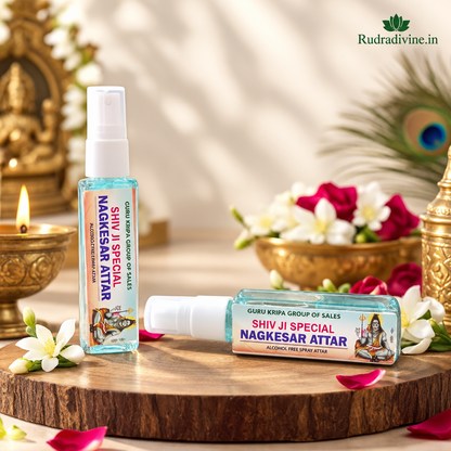 NagKesar Spray Attar 25ml with rich aromatic long-lasting fragrance by Rudradivine, alcohol-free perfume suitable for puja, meditation, prayer, home & daily use.