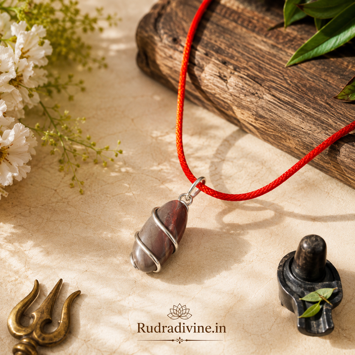 Narmadeshwar Shivling Pendant inspired by the sacred Narmada River and Lord Shiva, designed as a spiritual locket for devotees by Rudradivine.
