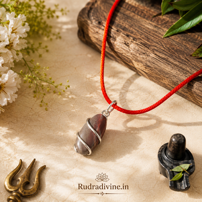 Narmadeshwar Shivling Pendant inspired by the sacred Narmada River and Lord Shiva, designed as a spiritual locket for devotees by Rudradivine.