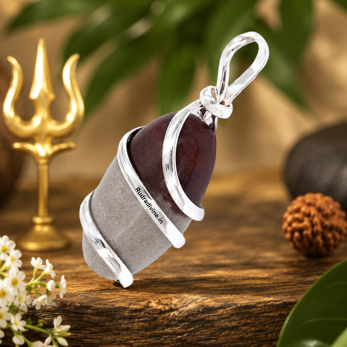 Narmadeshwar Shivling Pendant inspired by the sacred Narmada River and Lord Shiva, designed as a spiritual locket for devotees by Rudradivine.