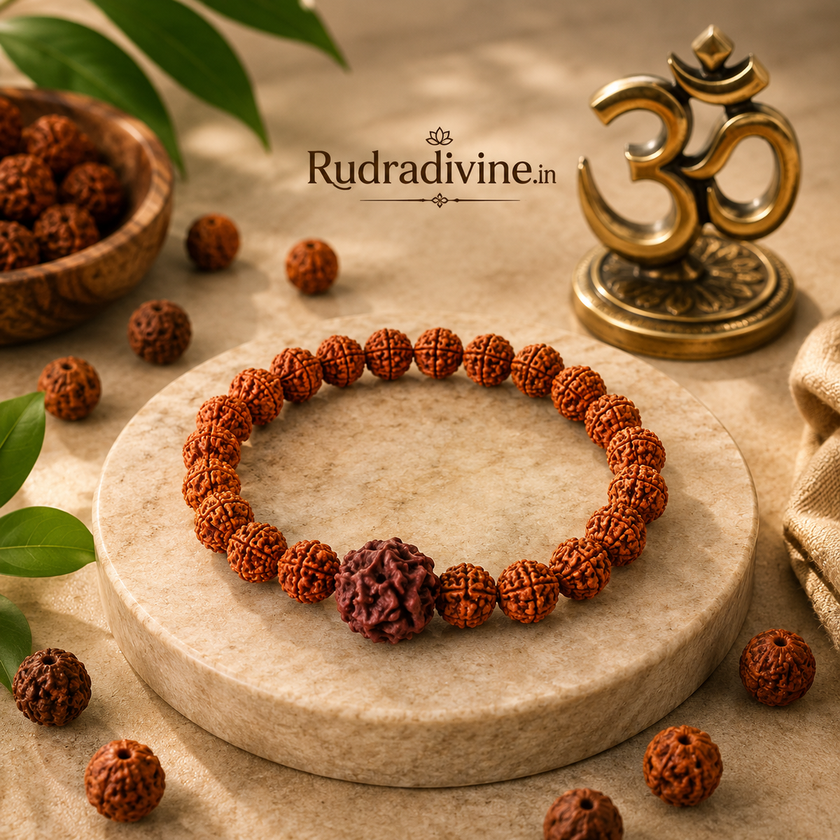 Natural 5 Face Rudraksha Bracelet with natural 8MM Panchmukhi Rudraksha beads and official Lab Certificate by Rudradivine for spiritual and daily wear.