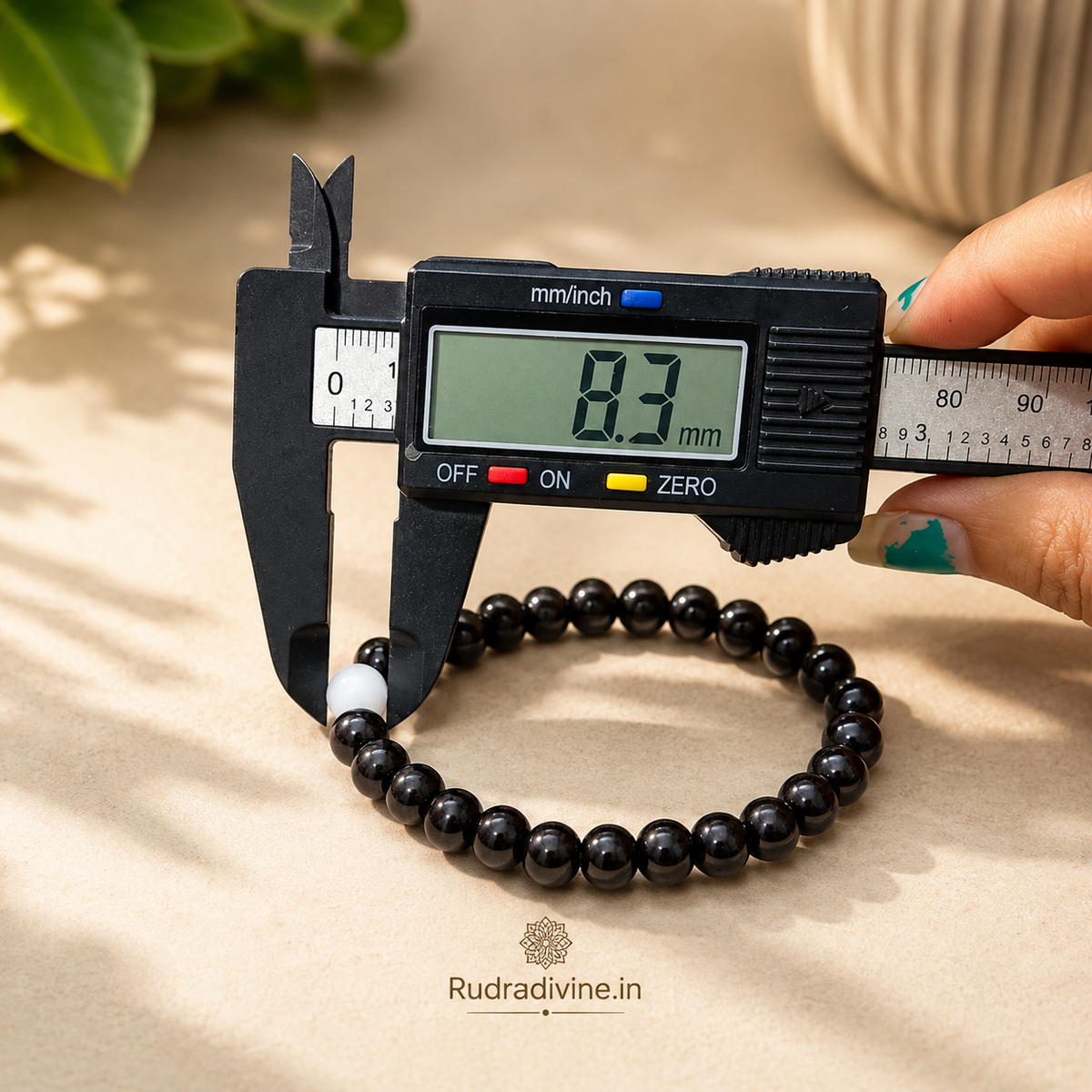 Natural Black & White Agate Bracelet 8MM beads with official Lab Certificate by Rudradivine, traditionally associated with grounding, balance, protection and spiritual wear.