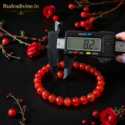 Natural Carnelian Bracelet 8MM with natural gemstone beads and official Lab Certificate by Rudradivine for confidence, vitality, focus and spiritual wellness.