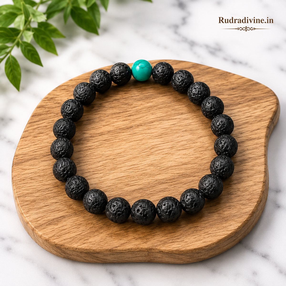 Natural Lava & Turquoise Bracelet 8MM beads with official Lab Certificate by Rudradivine, featuring natural stone beads for grounding, balance and spiritual wear.