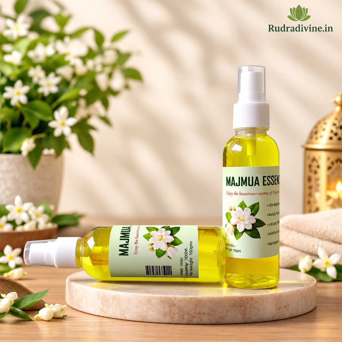 Natural Majmua Essence Spray Attar 100ml with rich aromatic fragrance by Rudradivine, alcohol-free long-lasting spray attar for puja, meditation, prayer & daily use.