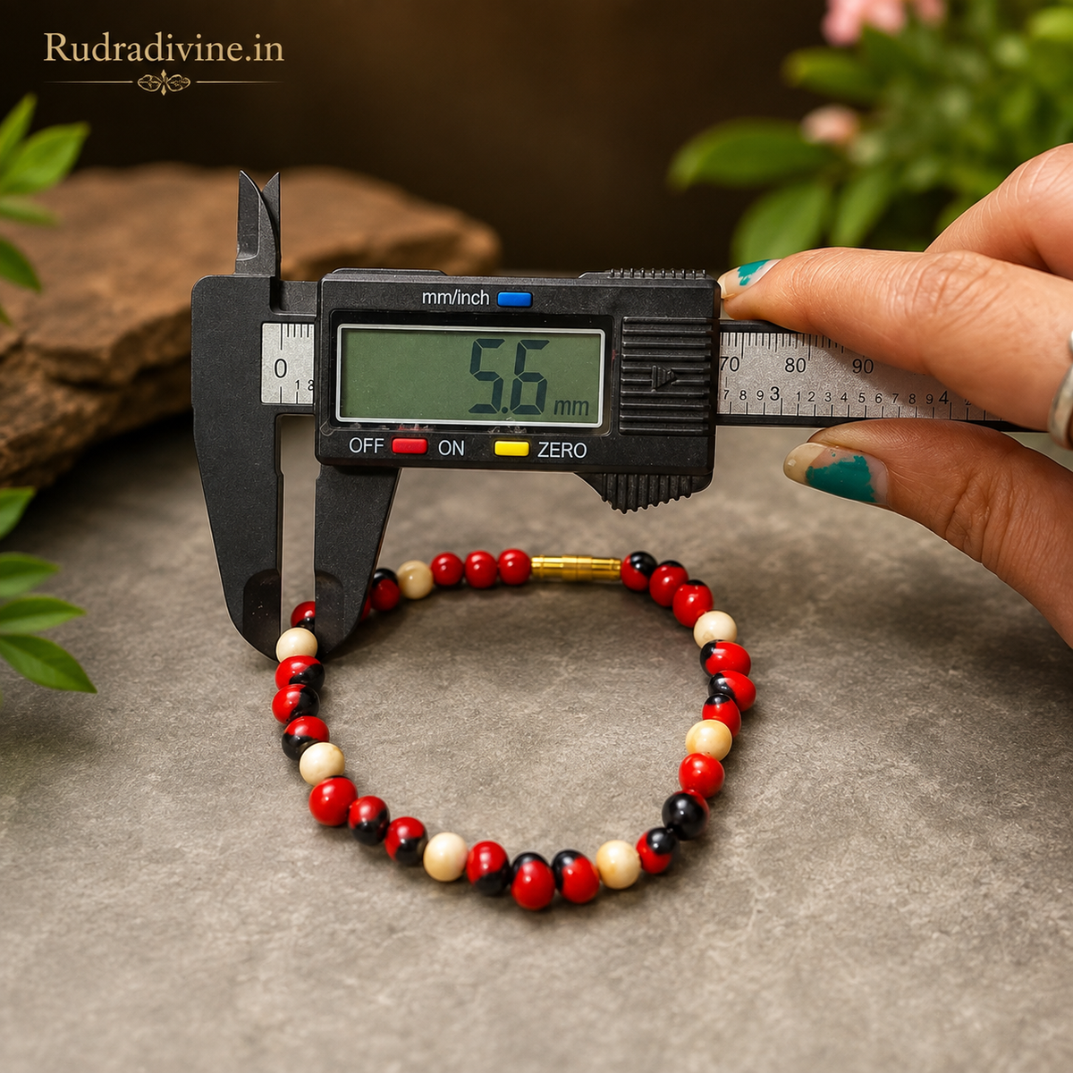 Natural Red & White Gunja Bracelet with traditional Gunja beads and official Lab Certificate by Rudradivine for spiritual protection, positivity, balance, and meditation.