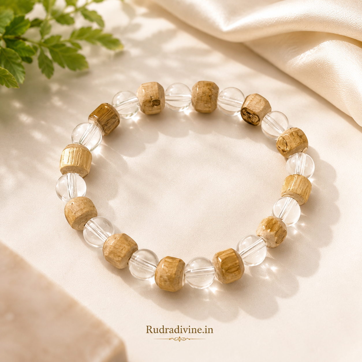 Natural Tulsi Crystal Bracelet with 8MM beads and Lab Certificate by Rudradivine, designed for meditation, prayer, spiritual practice and mindful daily wear.