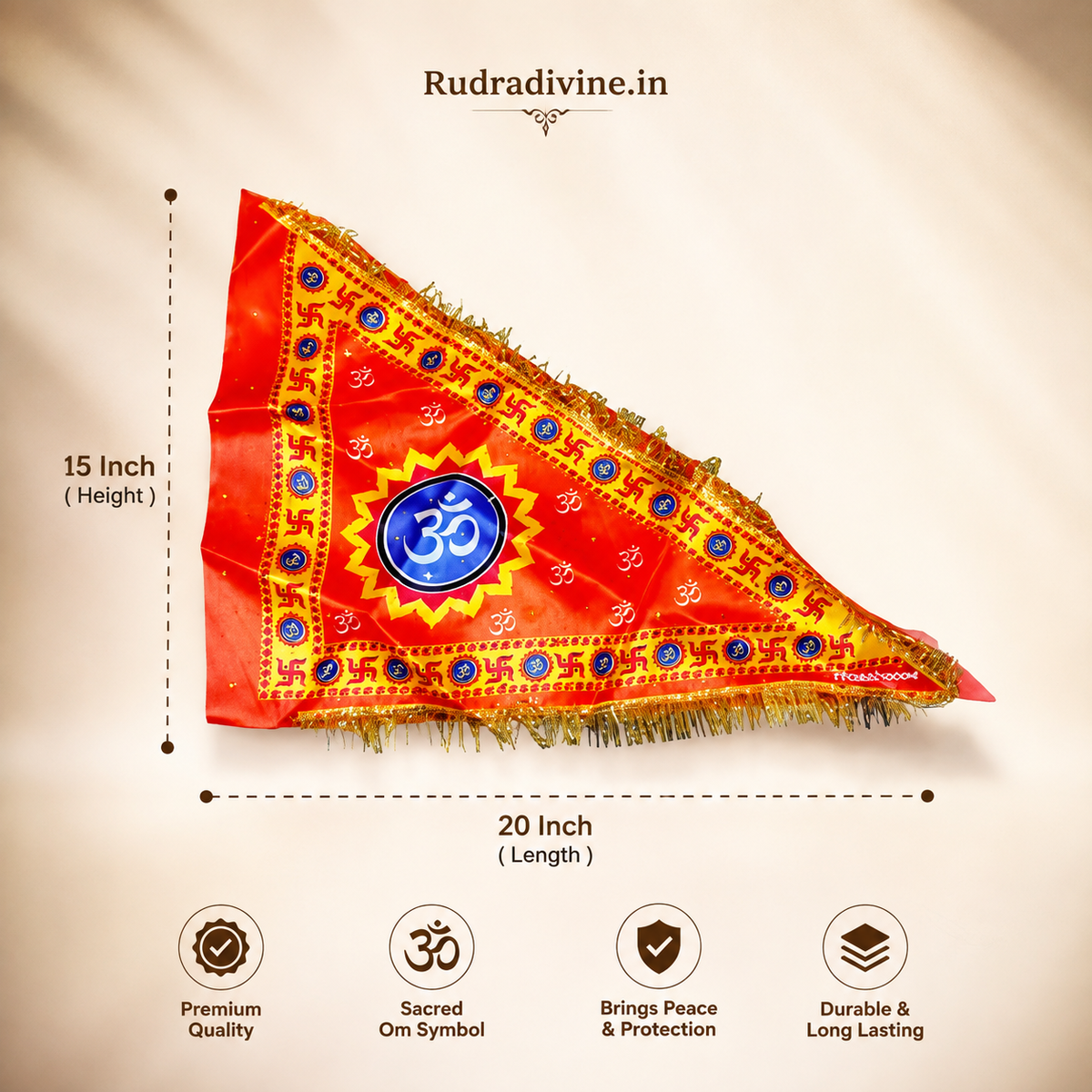Om Jhanda Aum Flag with sacred Om symbol in orange, Shiv Ji devotional flag for home temple, puja, mandir, festivals and spiritual decor by Rudradivine.