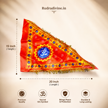 Om Jhanda Aum Flag with sacred Om symbol in orange, Shiv Ji devotional flag for home temple, puja, mandir, festivals and spiritual decor by Rudradivine.