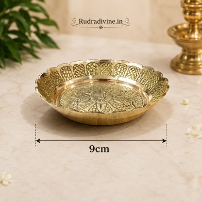 Pure Brass Flower Design Thali for Mandir and puja, featuring an elegant traditional floral design by Rudradivine for aarti, worship and religious use.