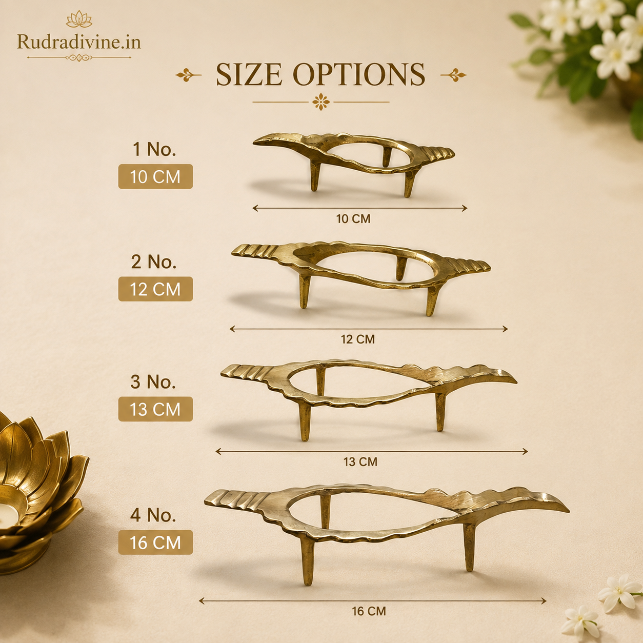 Pure Brass Shankh Stand for Conch Shell Display by Rudradivine, designed for traditional pooja rooms, home mandirs, devotional spaces and religious decor.