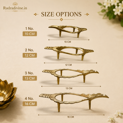 Pure Brass Shankh Stand for Conch Shell Display by Rudradivine, designed for traditional pooja rooms, home mandirs, devotional spaces and religious decor.