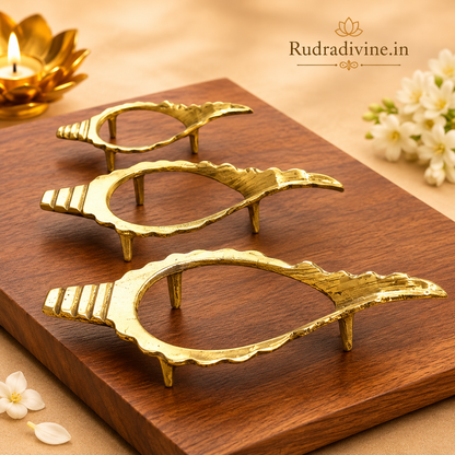 Pure Brass Shankh Stand for Conch Shell Display by Rudradivine, designed for traditional pooja rooms, home mandirs, devotional spaces and religious decor.