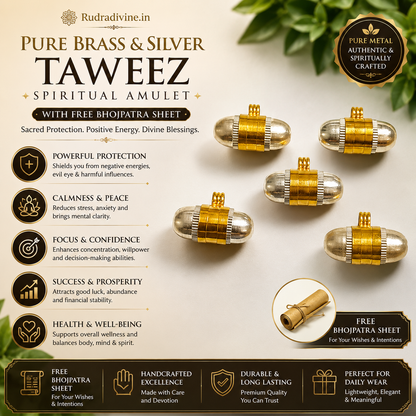 Pure Brass & Silver Taweez with Free Bhojpatra Sheet by Rudradivine, traditional spiritual amulet designed for puja, devotion, and everyday spiritual use.