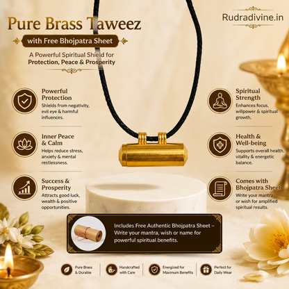 Pure Brass Taweez with Free Bhojpatra Sheet by Rudradivine, traditional spiritual accessory for puja, devotion, meditation and personal spiritual practices.