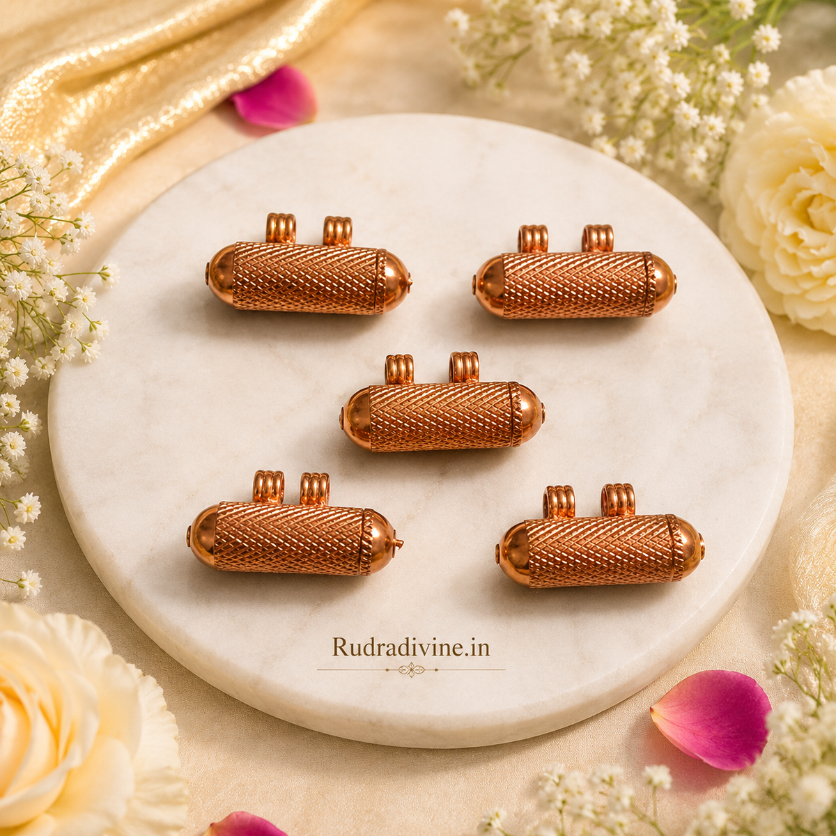 Pure Copper Metal Taweez with Bhojpatra Sheet by Rudradivine, designed for traditional puja, devotional practices, meditation and spiritual use.