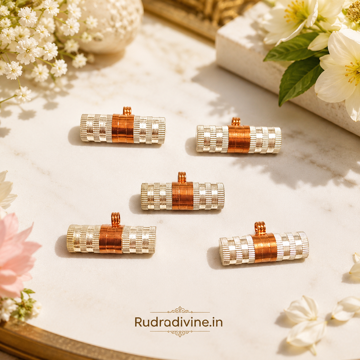 Pure Copper & Silver Stylish Taweez with Bhojpatra Sheet by Rudradivine, featuring a traditional copper design, silver-tone finish and Bhojpatra sheet for spiritual and devotional use.